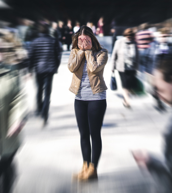 Worried woman in public.